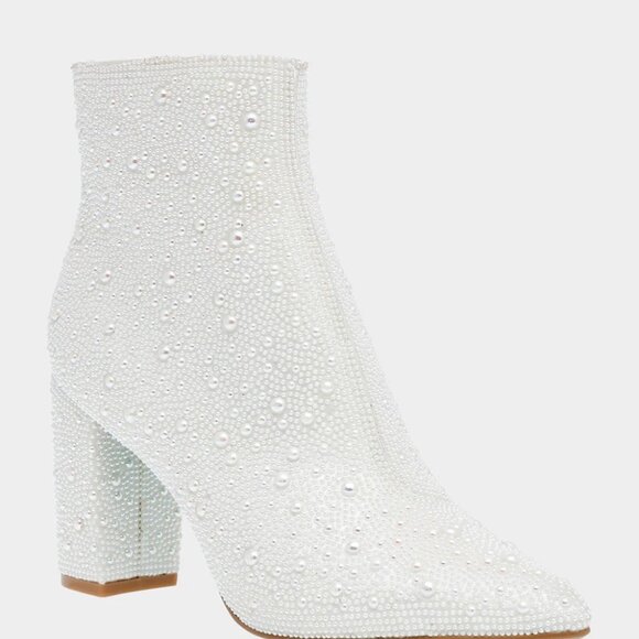 New Never Worn Betsy Johnson White Pearl Ankle Booties - Picture 2 of 14